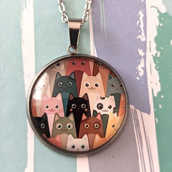 Cartoon Cats Theme Hand Crafted Stainless Steel Charm and Necklace - Picture 6 of 6